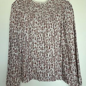 Lucky Brand Cream Blouse with Brown Floral Print